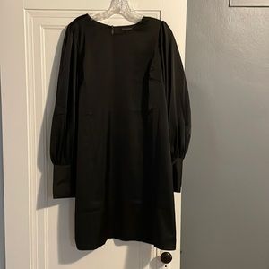 Satin Elegant Black Long Sleeve Dress